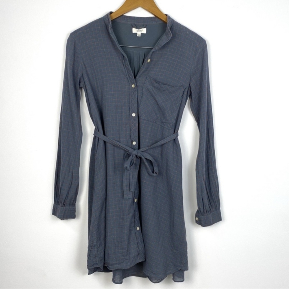 Aritzia Wilfred Long Sleeve Button cotton t-shirt Dress with side pockets